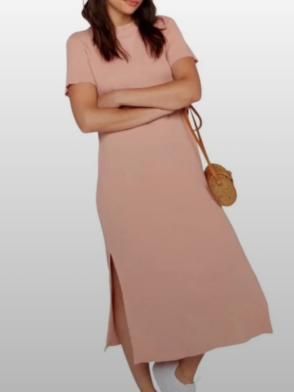 MATE the Label Organic Waffle Crew T-shirt Dress in Rose Size Medium